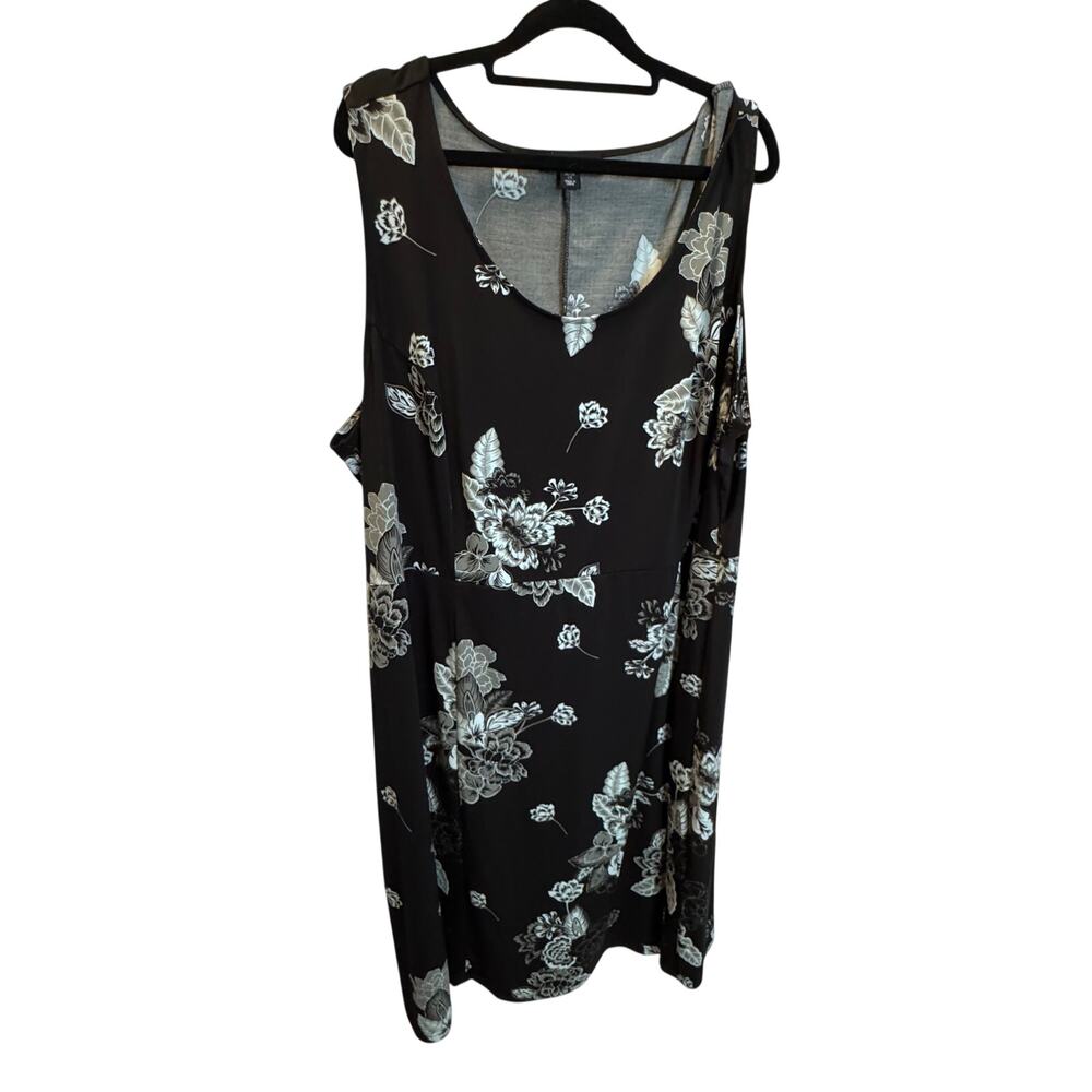 Ellos Floral Midi Dress Plus Size 26/28 2X Black Grey Sleeveless Knit A-Line